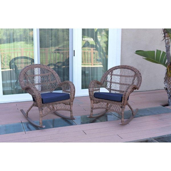 Propation W00210-R-2-FS011 Santa Maria Honey Wicker Rocker Chair with Blue Cushion PR1081414